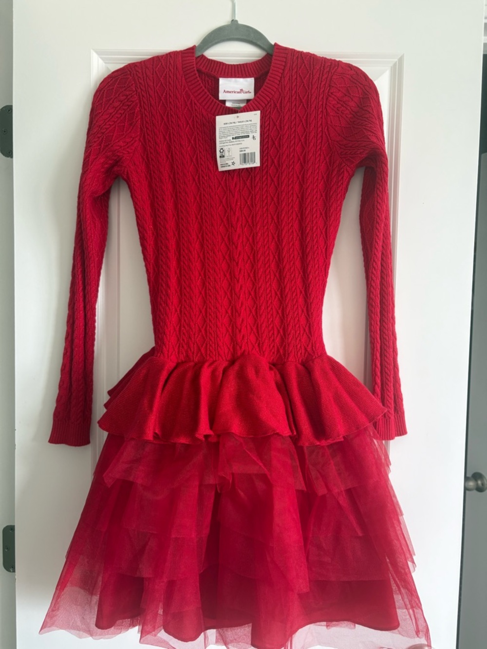 American Girl Red Cable-Knit Ruffle Dress